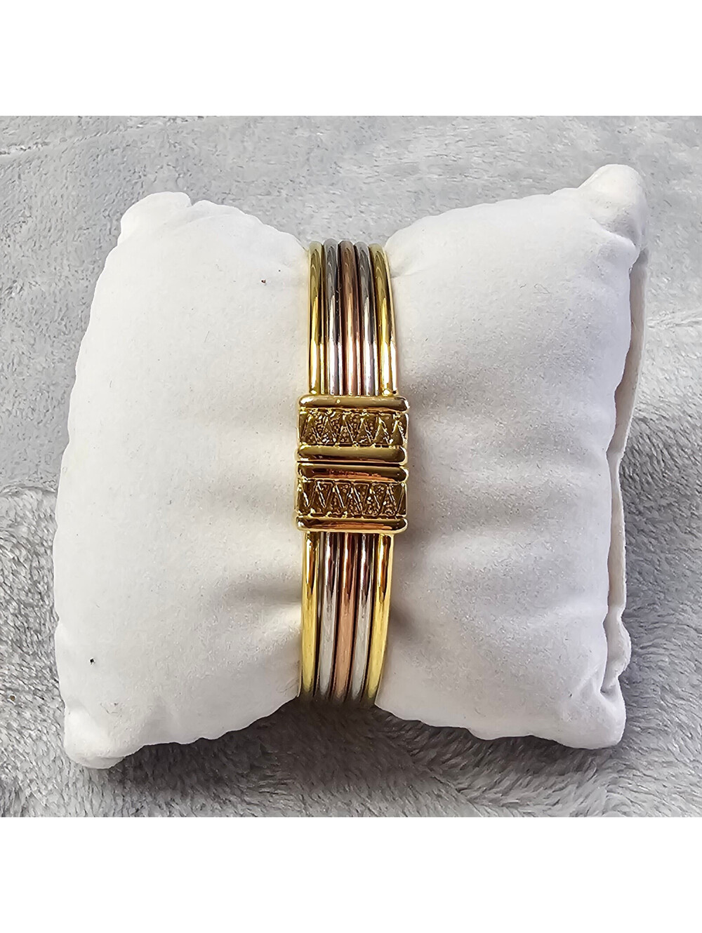 Premier Designs Tri Tone Hinged Cuff Bracelet Gold Silver Rose Gold Multi Wire